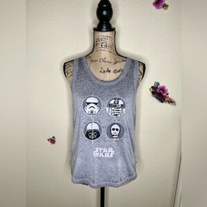 Star Wars Distressed Look Grey Tank Top with Darth Vader, R2-D2, C-3PO Size L